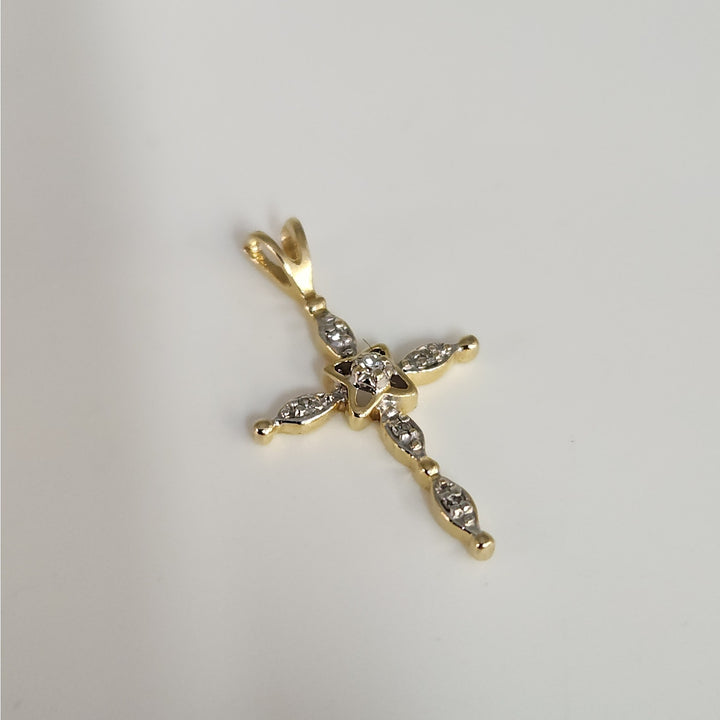 14k Yellow Gold Diamond Cross Pendant Religious Fine Jewelry