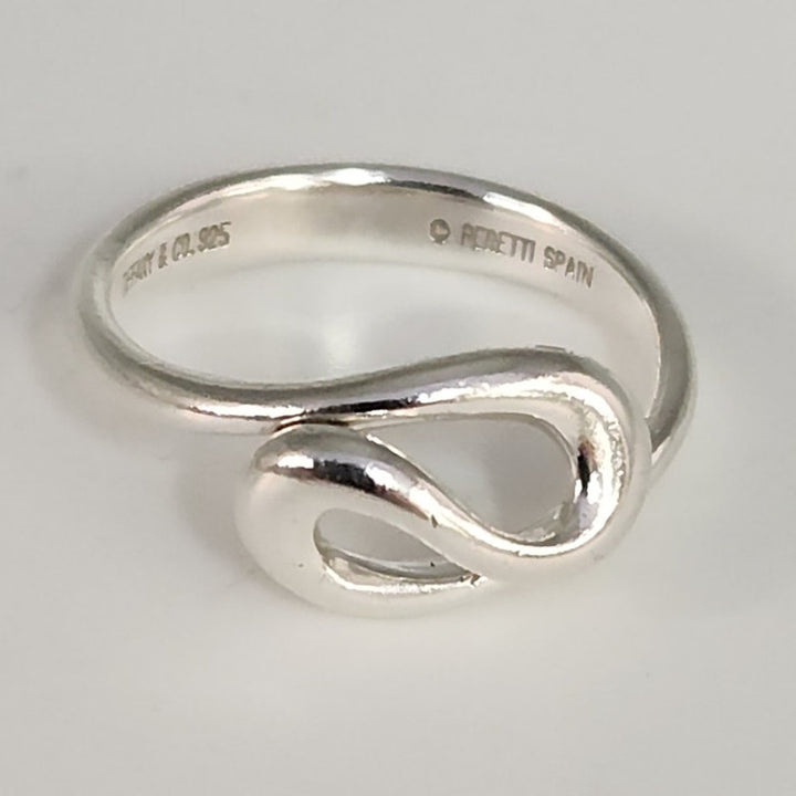 Tiffany & Co. Elsa Peretti Sterling Silver Open Teardrop Snake Ring Size 6.5 With Box And Pouch