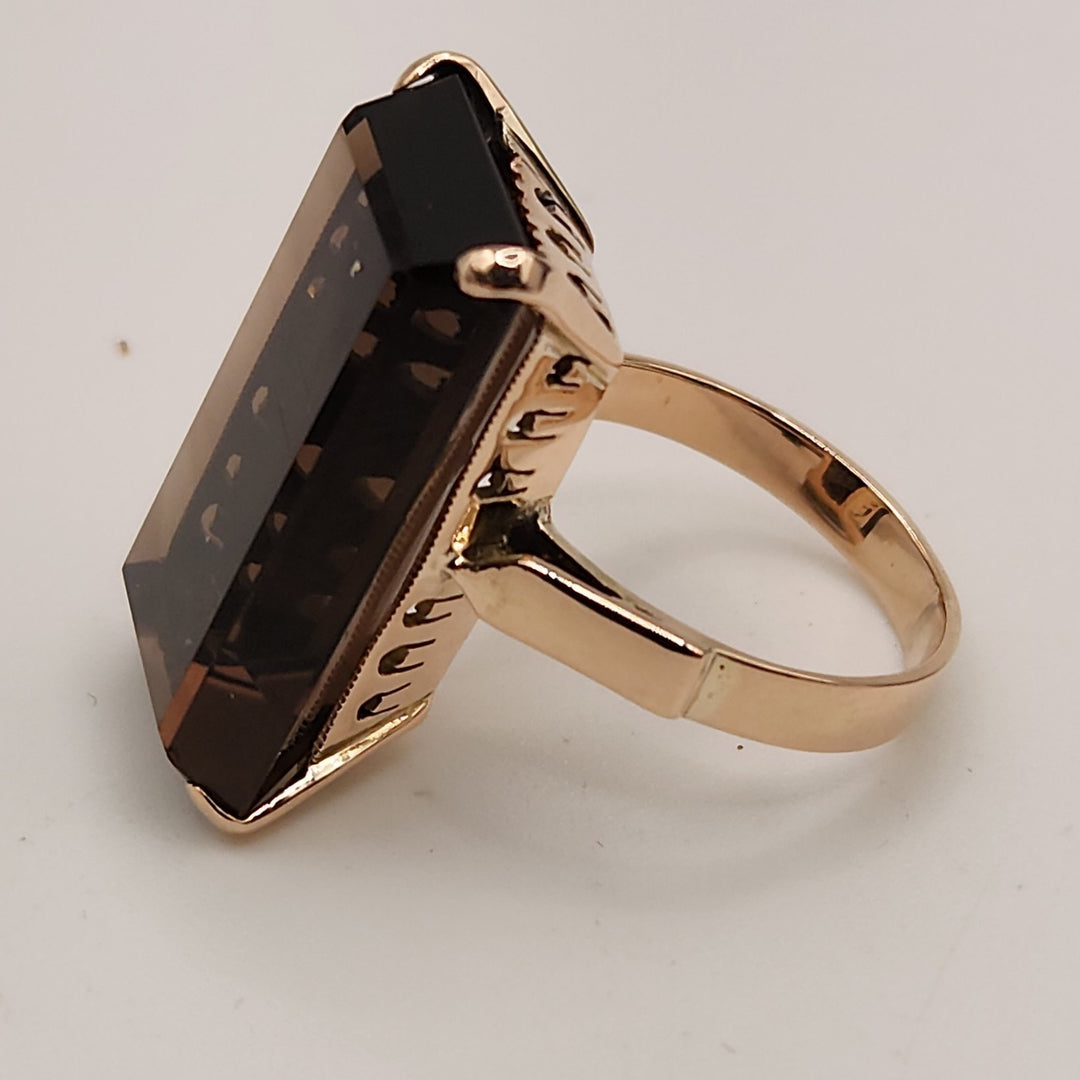 14k Yellow Gold Natural Smoky Quartz Ring Size 7