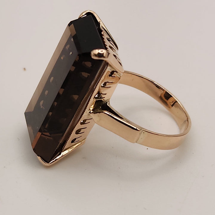 14k Yellow Gold Natural Smoky Quartz Ring Size 7