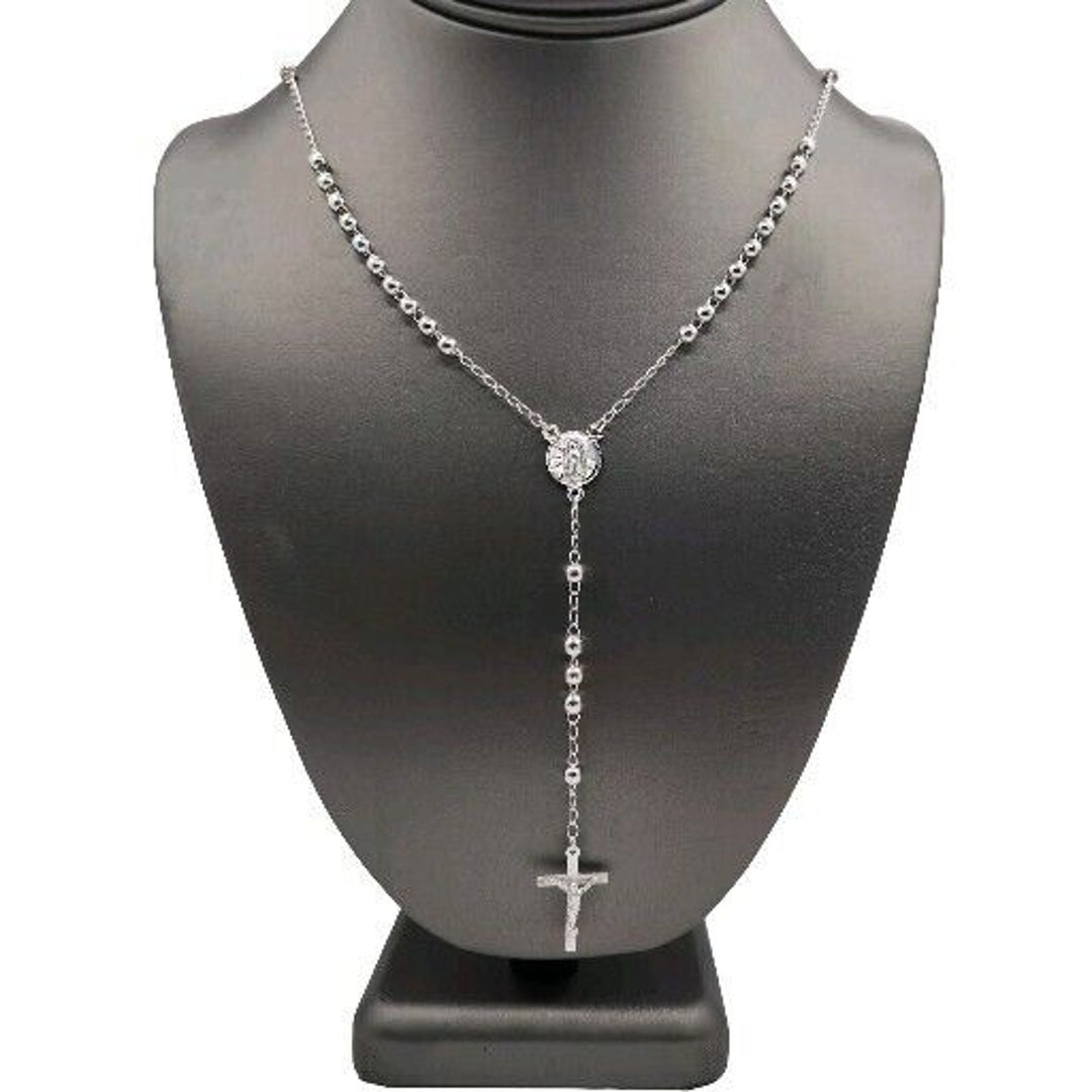 Beautiful 925 Sterling Silver Rosary 4MM Necklace 24"