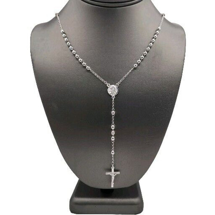 Beautiful 925 Sterling Silver Rosary 4MM Necklace 24"