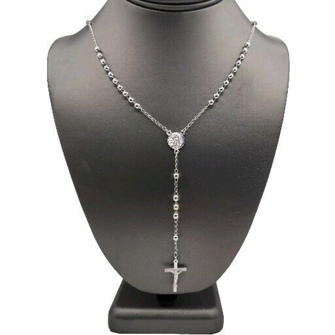 Beautiful 925 Sterling Silver Rosary 4MM Necklace 24"