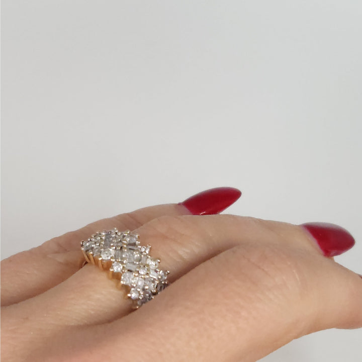 14k Yellow Gold Multi Shape Diamond Statement Ring Size 6.75