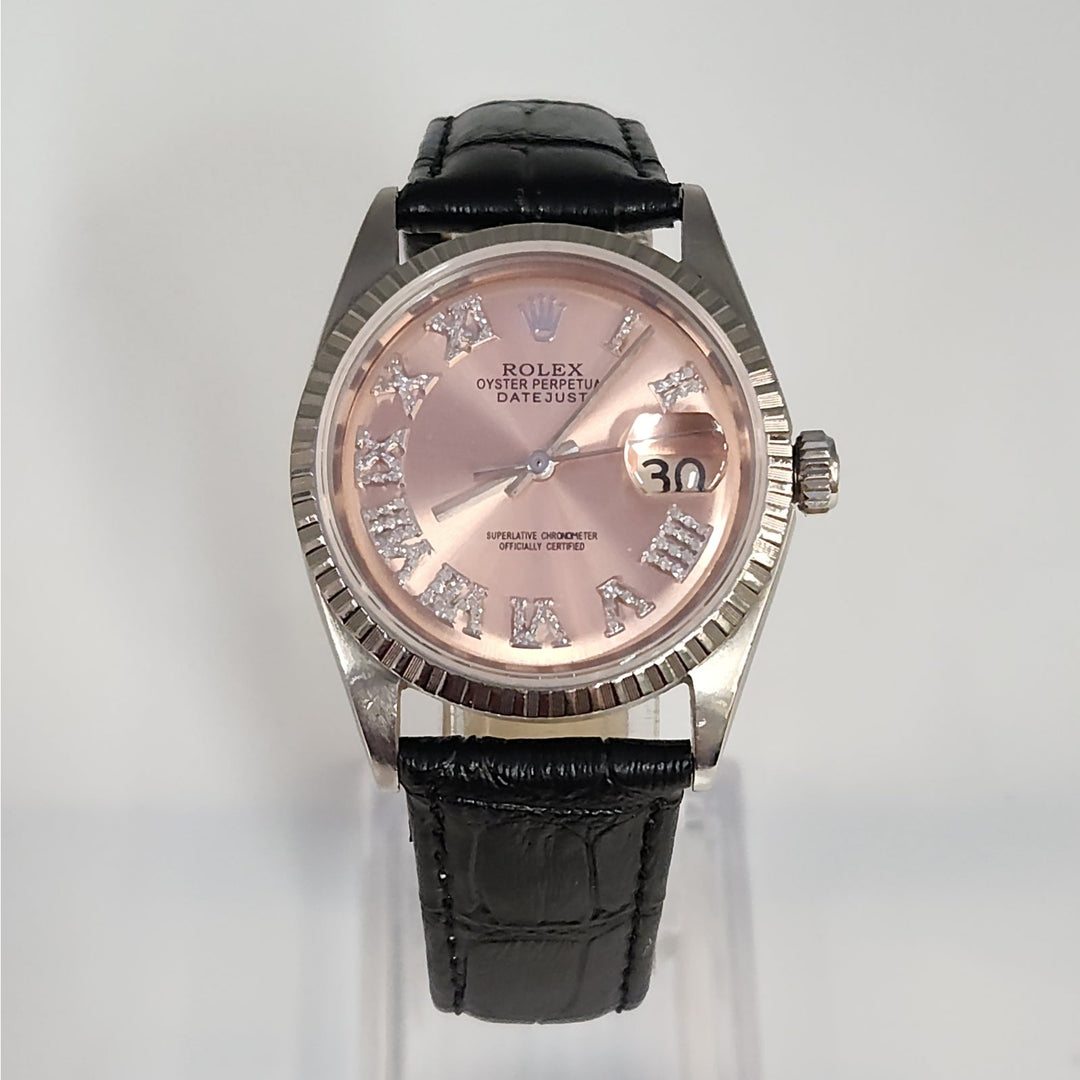 Rolex Datejust 36mm Ref.1601 Automatic Watch Custom Diamond Dial Leather Strap