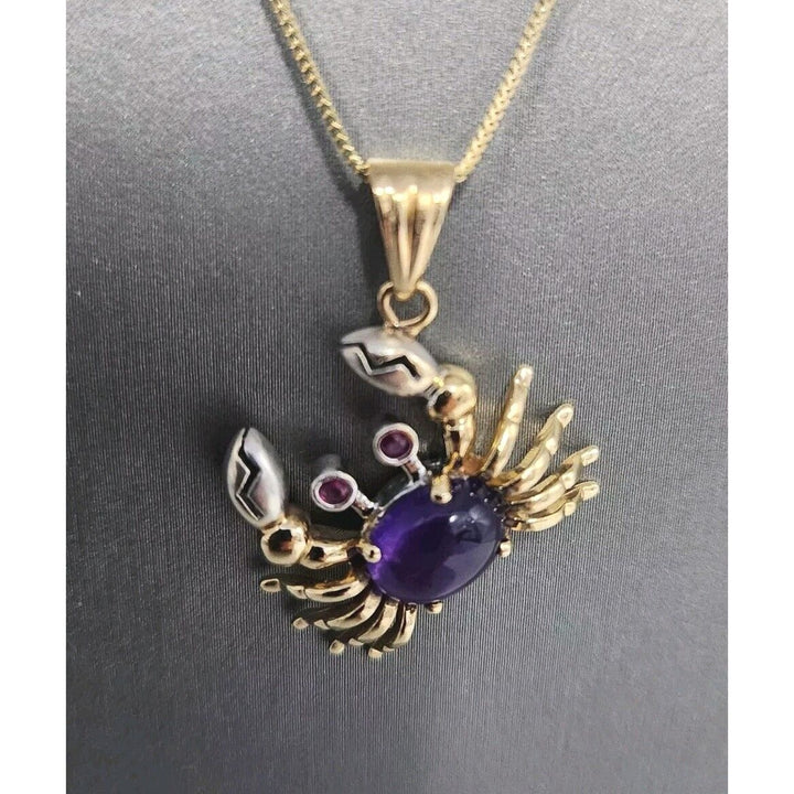 10k Cool Yellow - White Gold Colored Crab Pendant & Necklace 18"