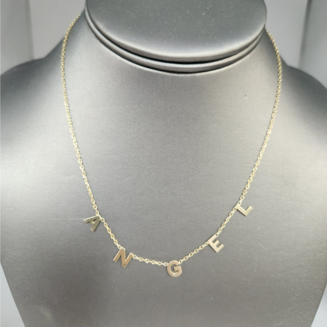 925 Sterling Silver Gold -Tone "ANGEL" Letter Charm Necklace 16"