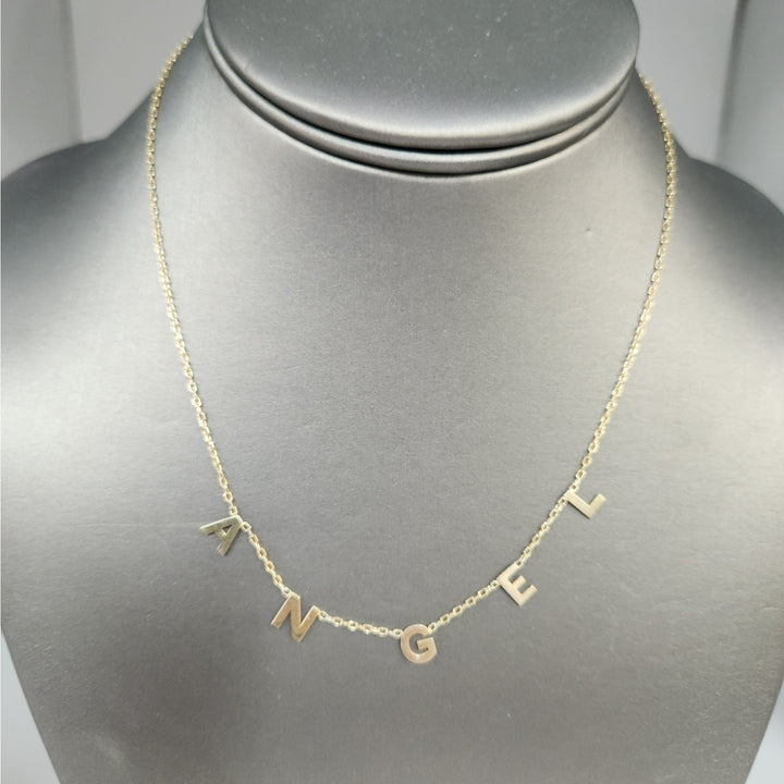 925 Sterling Silver Gold -Tone "ANGEL" Letter Charm Necklace 16"