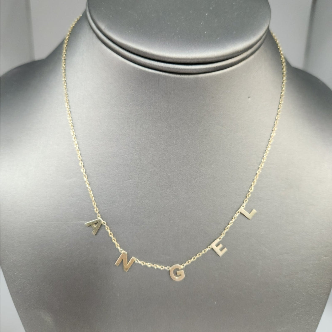 925 Sterling Silver Gold -Tone "ANGEL" Letter Charm Necklace 16"