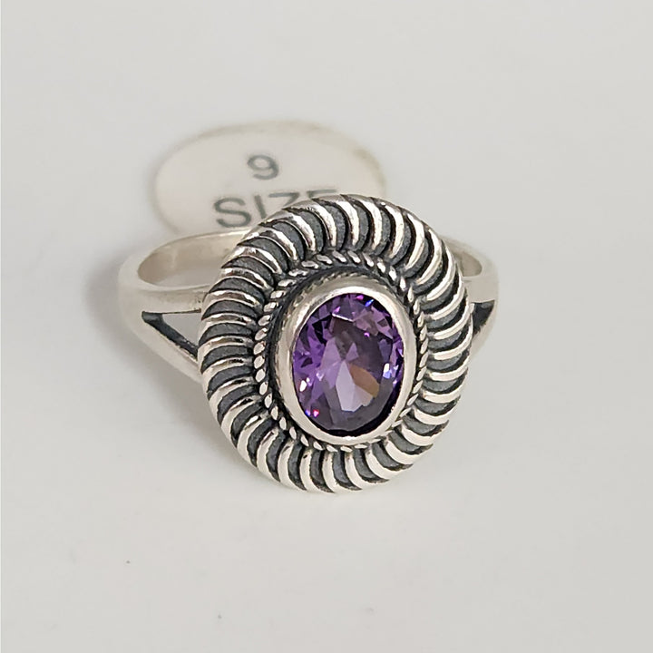 925 Sterling Silver Amethyst Oval -cut Vintage Style Ring