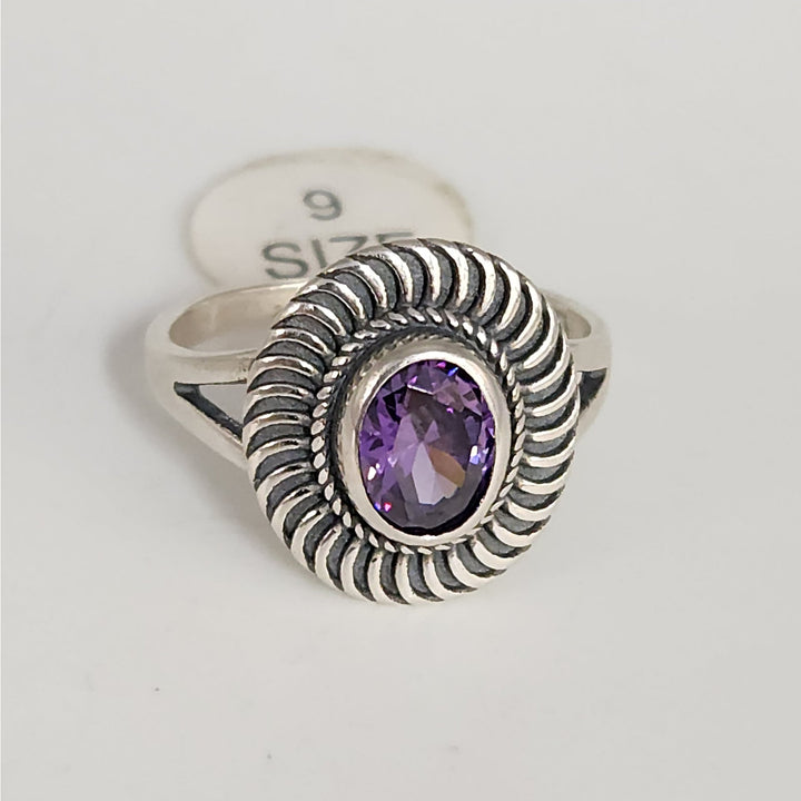 925 Sterling Silver Amethyst Oval -cut Vintage Style Ring