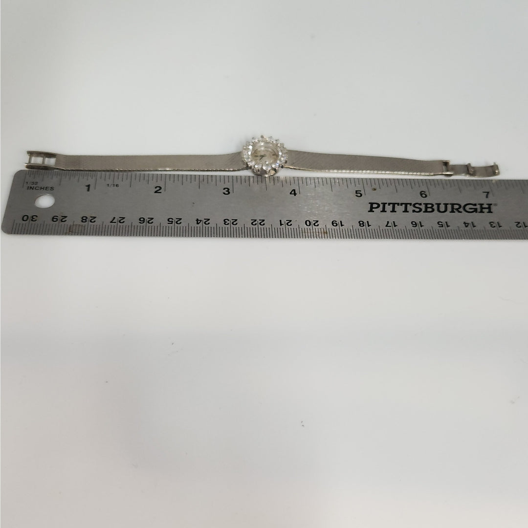 Vintage 18k White Gold Rolex Precision Diamond Halo SS Bracelet ( Not Working)