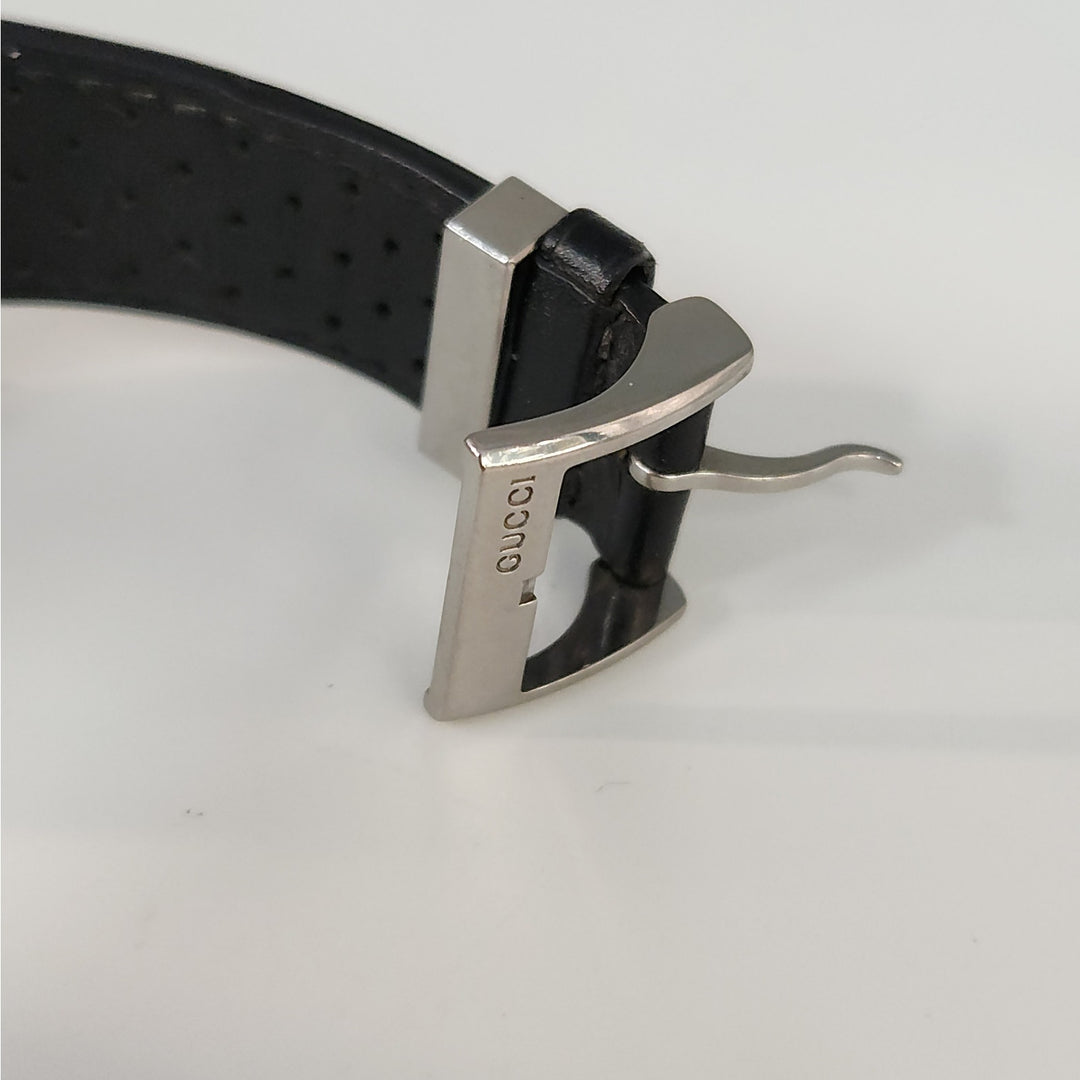 Gucci 101M  Day -Date Watch Black Dial Swiss Made Stainless Steel Leather Strap