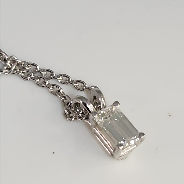 Platinum 0.77 CT Emerald-Cut Diamond Solitaire Pendant Necklace 16"