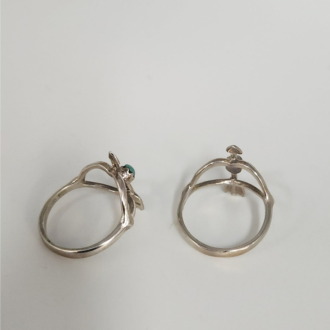 Matching Sterling Silver Arrow  Ring Set With Natural Turquoise Accents Size 6.75