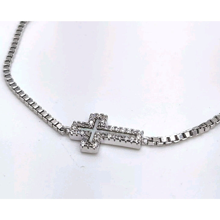925 Sterling Silver Cross Adjustable Bracelet