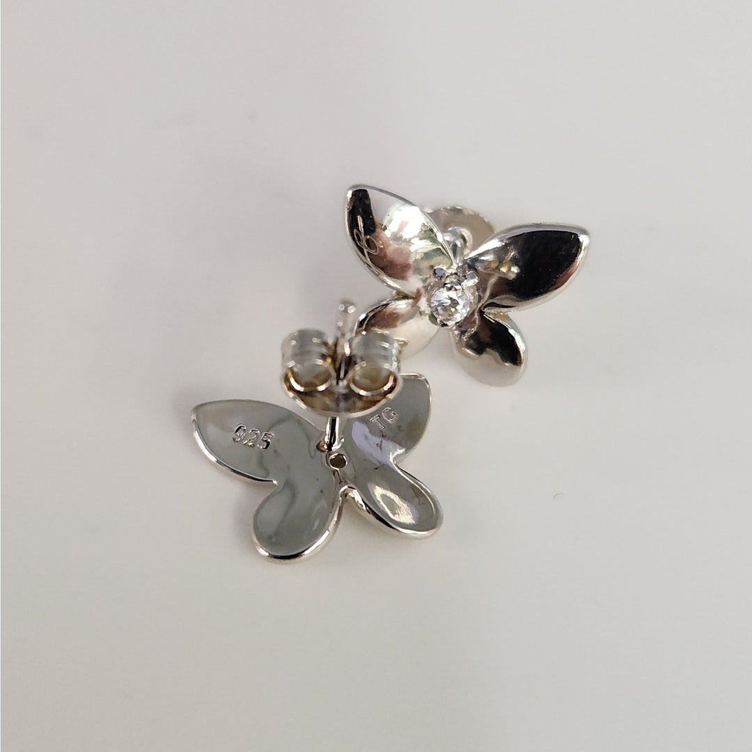 925 Sterling Silver Floral Butterfly design Stud Earrings with CZ accent