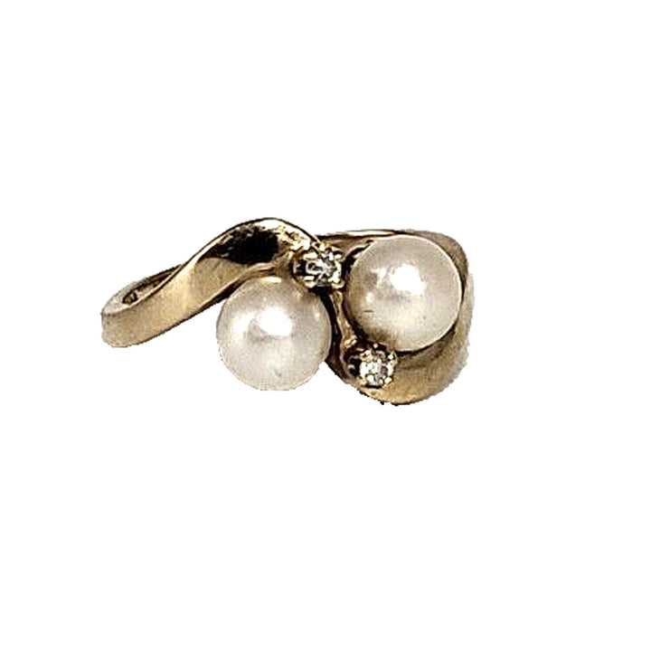 14k Pearl Diamond Vintage Bypass Ring With 4.3g Of Gold