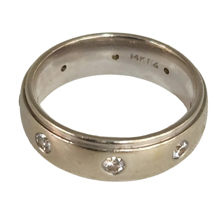 14k White Gold Diamond Band -Baszl Set Round Diamonds Wedding Band Size 8 .5
