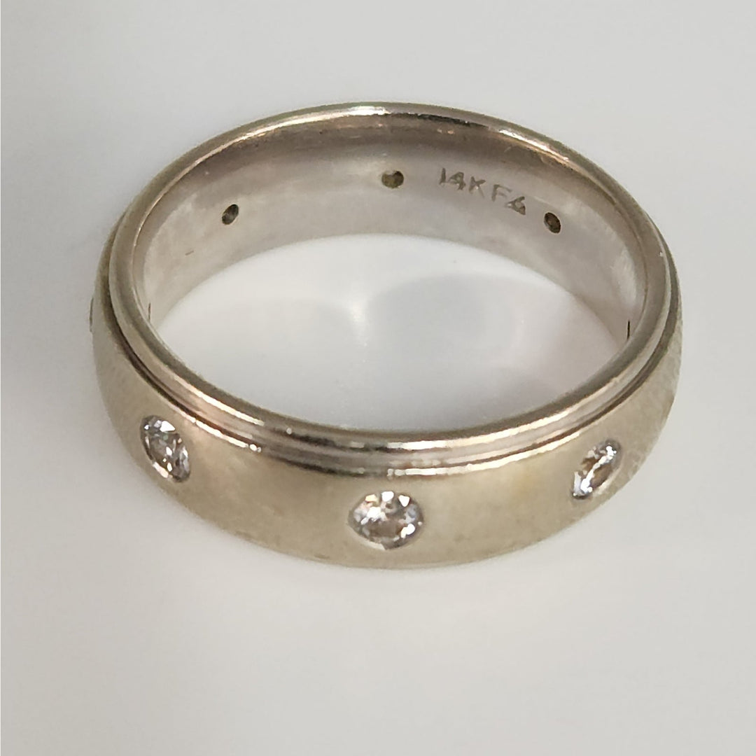 14k White Gold Diamond Band -Baszl Set Round Diamonds Wedding Band Size 8 .5