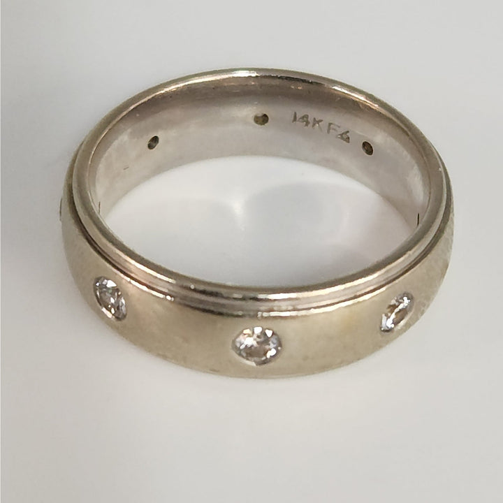 14k White Gold Diamond Band -Baszl Set Round Diamonds Wedding Band Size 8 .5