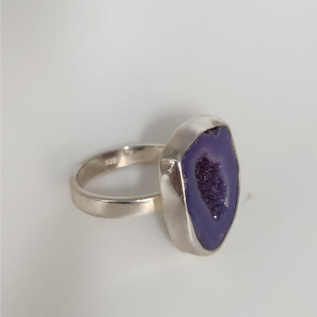 Sterling Silver Heat-Treated Purple Druzy Agate Statement Ring Size 8