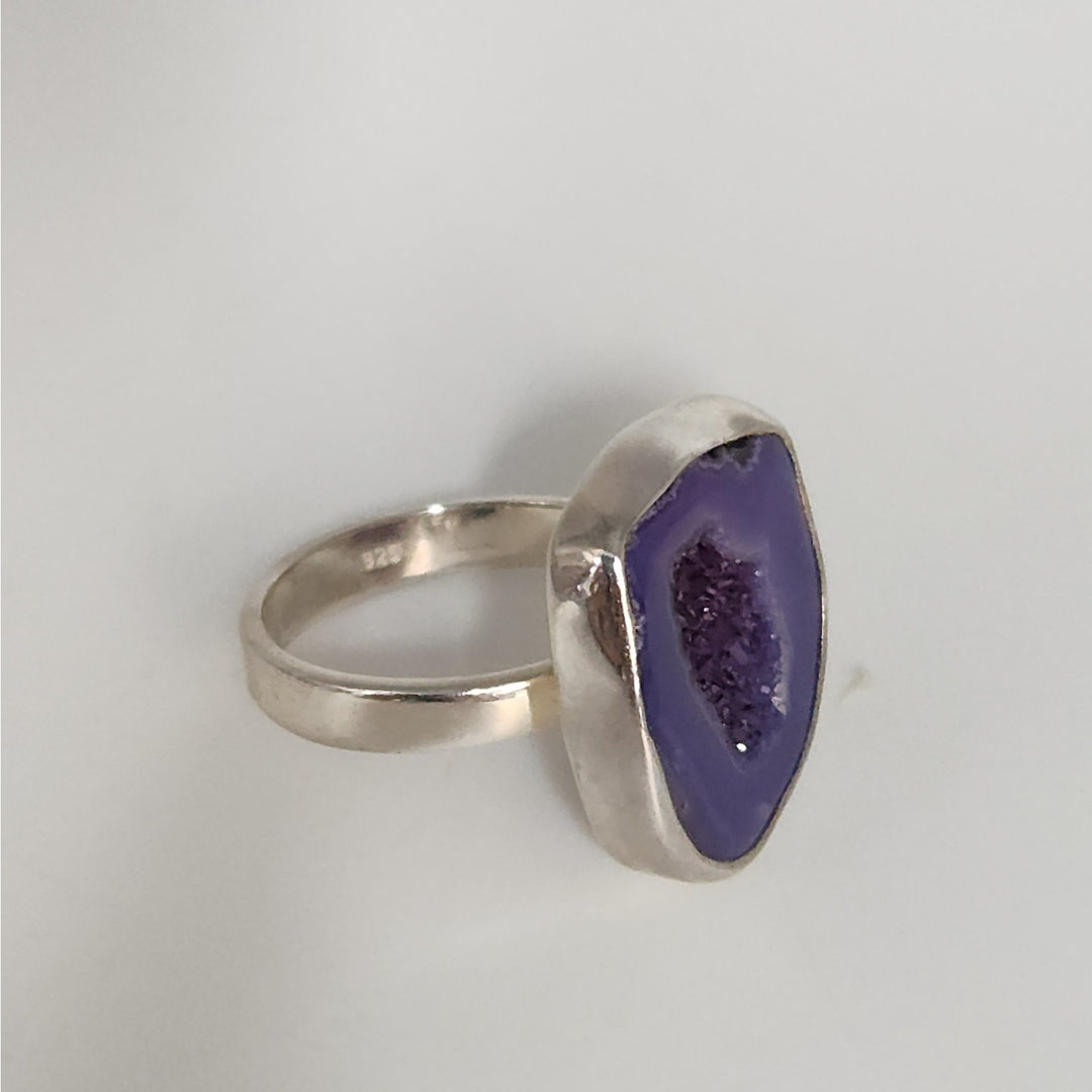 Sterling Silver Heat-Treated Purple Druzy Agate Statement Ring Size 8