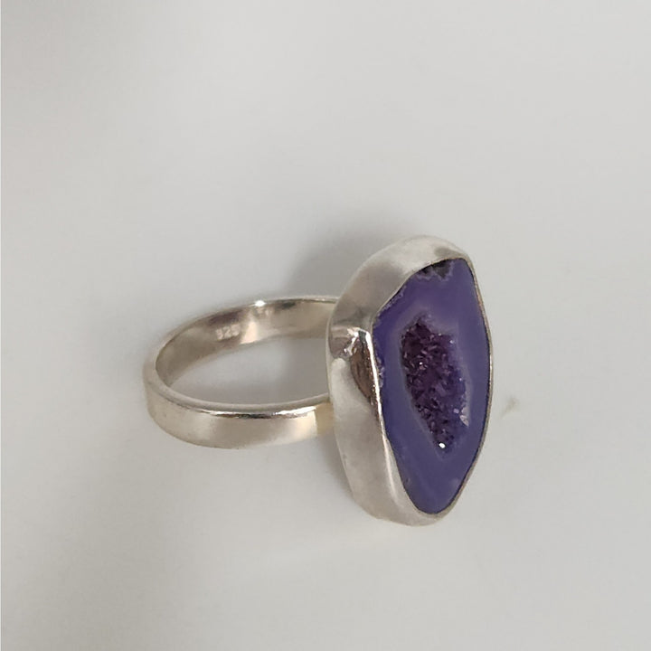 Sterling Silver Heat-Treated Purple Druzy Agate Statement Ring Size 8