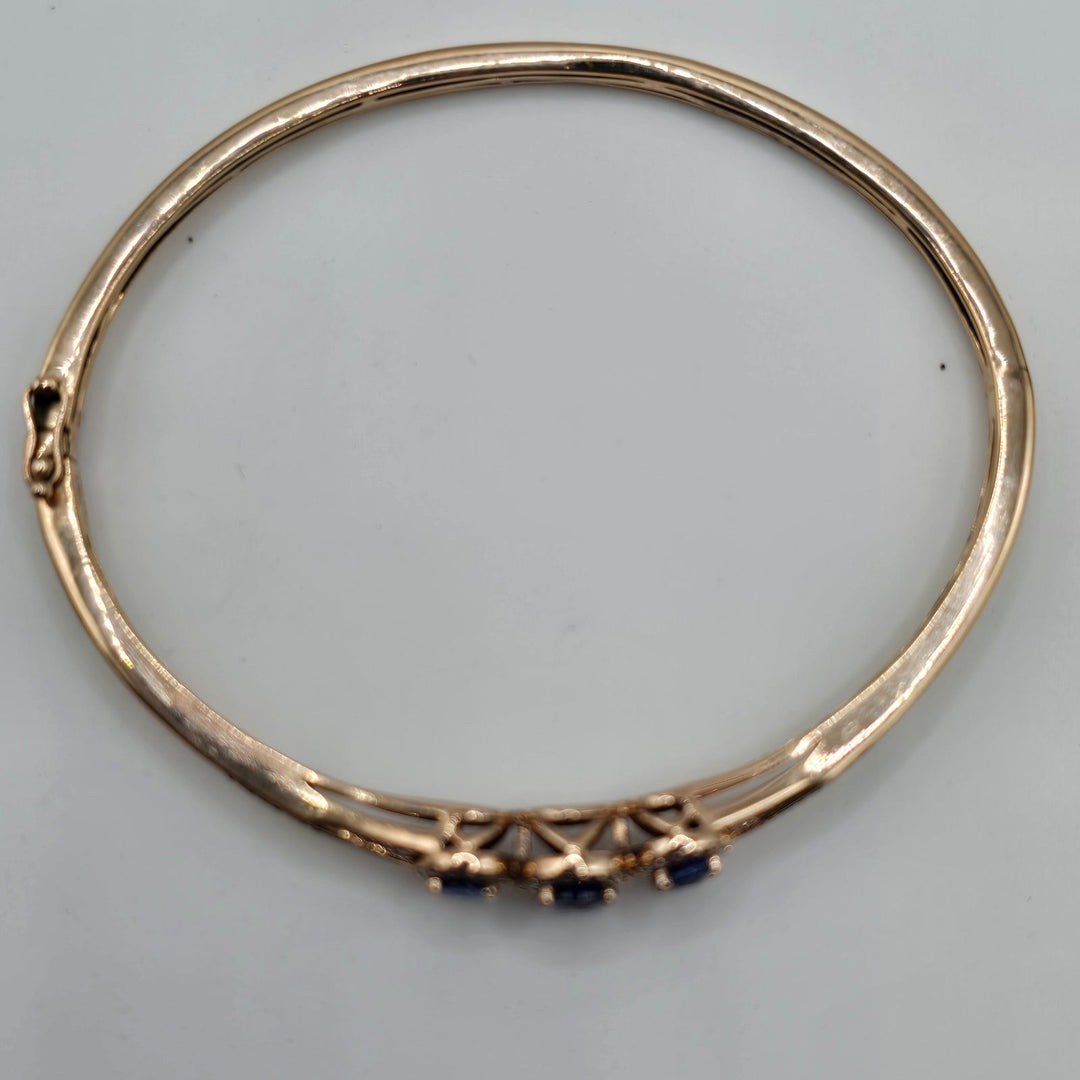 Le Vian 14K Rose Gold Natural Blue Gemstone & Diamond Bangle Bracelet 12.6g