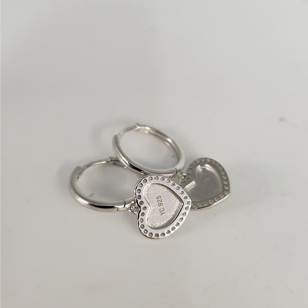 925 Sterling Silver Heart Drop Hoop Earrings