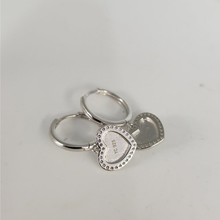 925 Sterling Silver Heart Drop Hoop Earrings