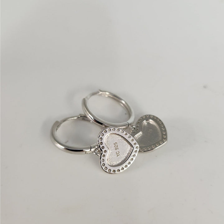 925 Sterling Silver Heart Drop Hoop Earrings
