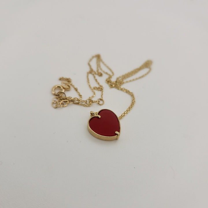 14k Yellow Gold Red Heart Pendant Necklace 18"