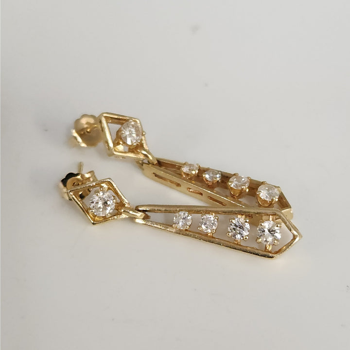 Vintage Handmade 13K Yellow Gold Diamond Drop Earrings 1.4 CTW , 5.3 g