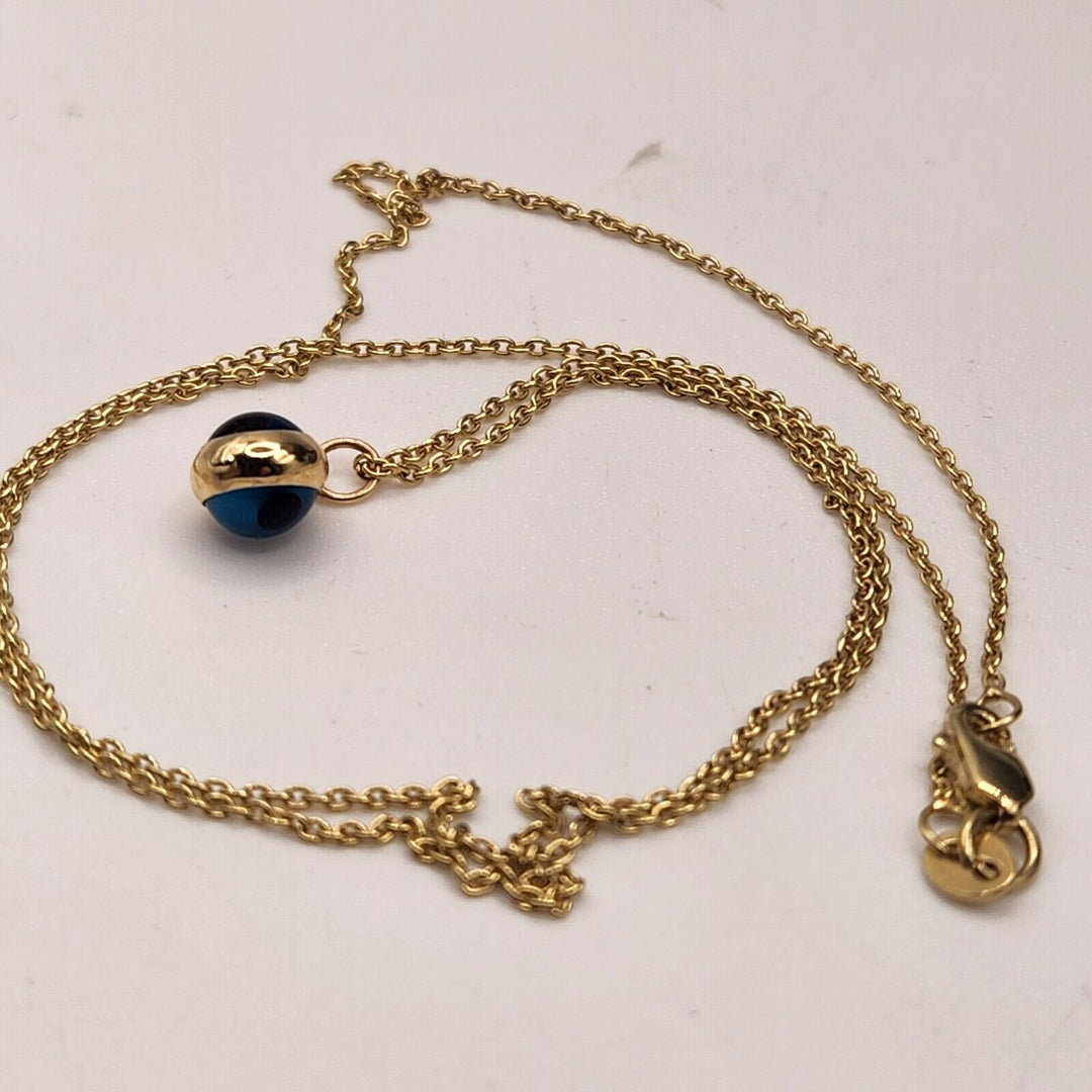 14k Yellow Gold Blue Evil Eye Luck Charm Pendant & Necklace 18"