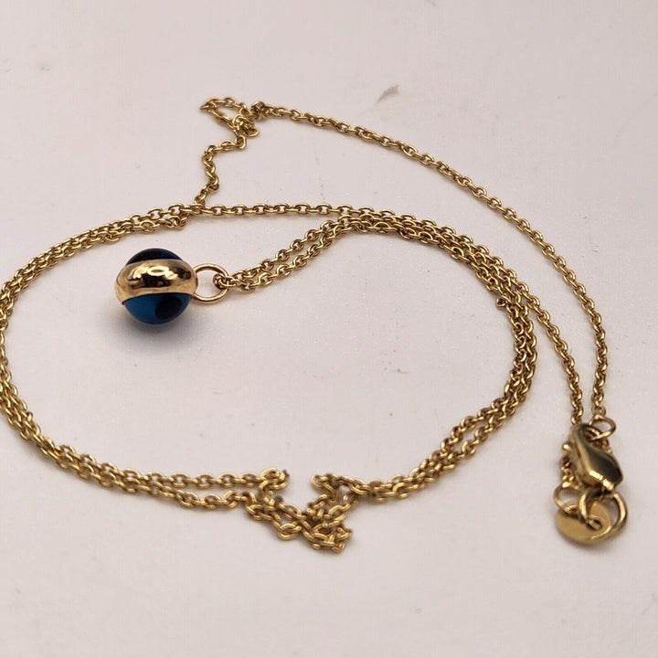 14k Yellow Gold Blue Evil Eye Luck Charm Pendant & Necklace 18"