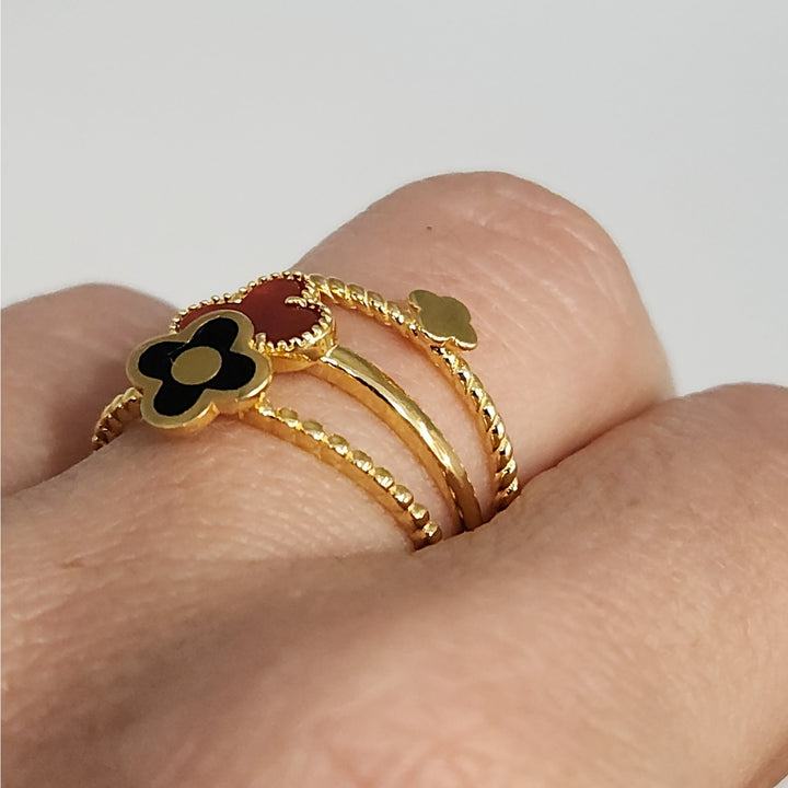 925 Sterling Silver Gold -Tone Clover Stackable Ring Set  size 7