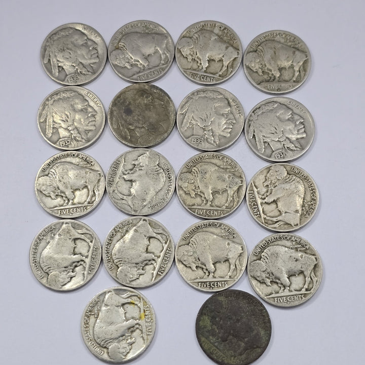 LOT OF 18 COINS MIXED Years Buffalo Nickels Circulated Ungraded Collectibles 5c
