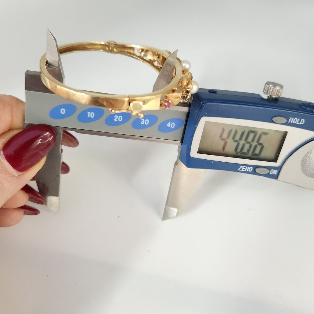 Set Of Antique 14k Yellow Gold Diamond,Pearls,Ruby &Sapphire Bangle Bracelets