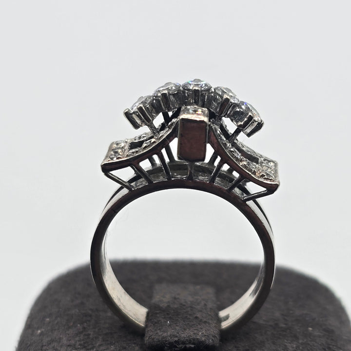 9K White Gold Multi-Diamond Ring Round & Baguette Diamonds Size 5.5