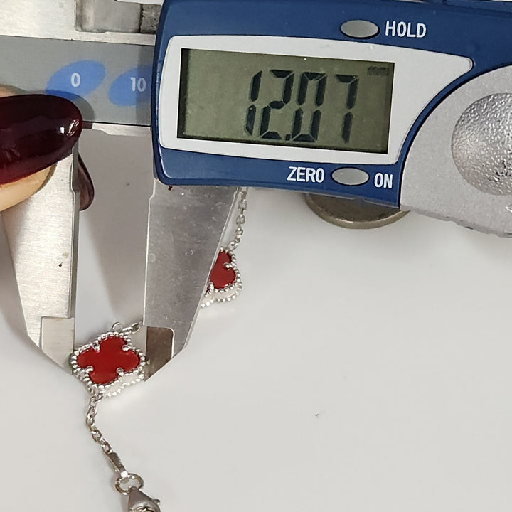 Elegant Silver Red Floral Charms Bracelet 7.5"