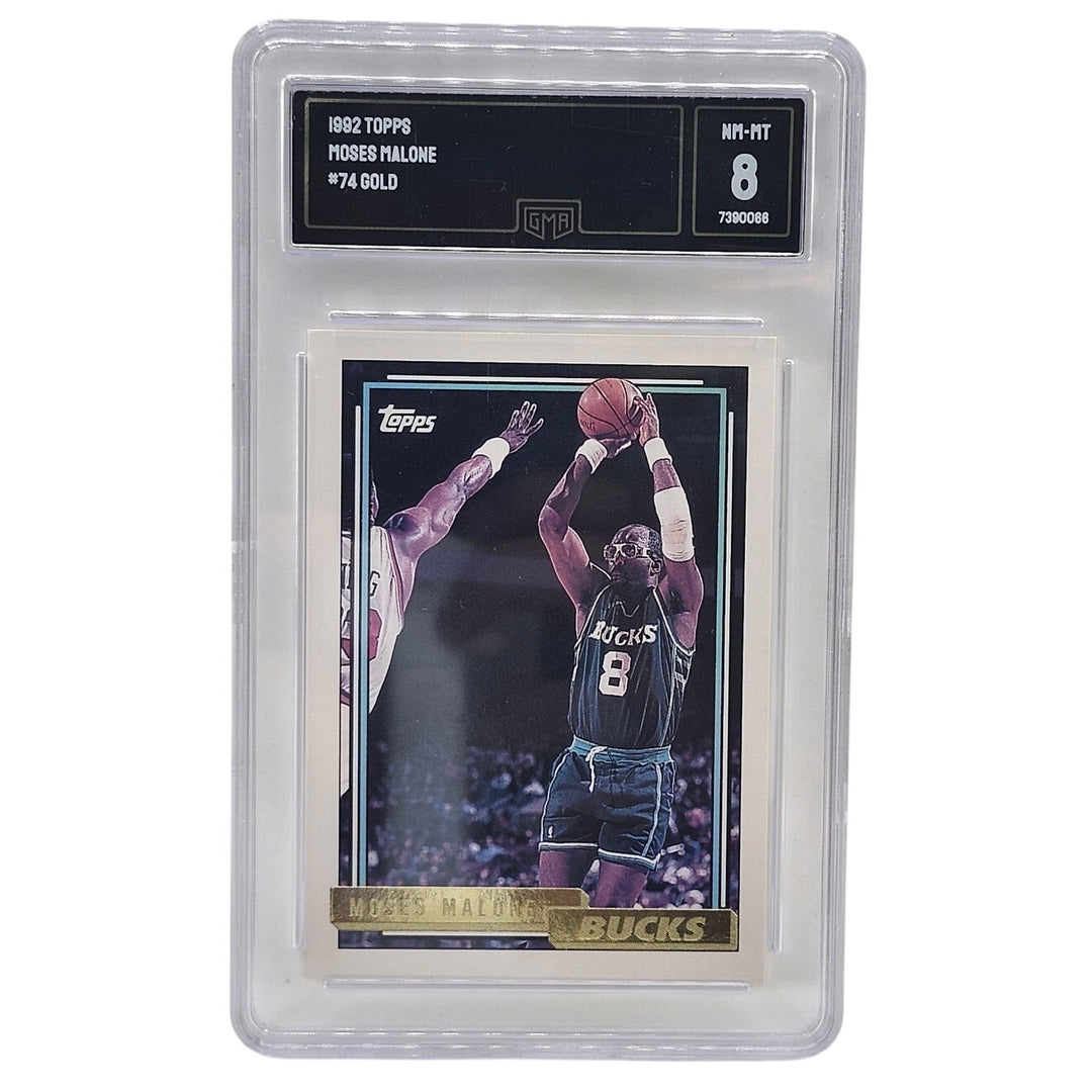 1992 Topps Gold Moses Malone #74 Bucks GMA 8 NM-MT Graded Basketball Card HOF
