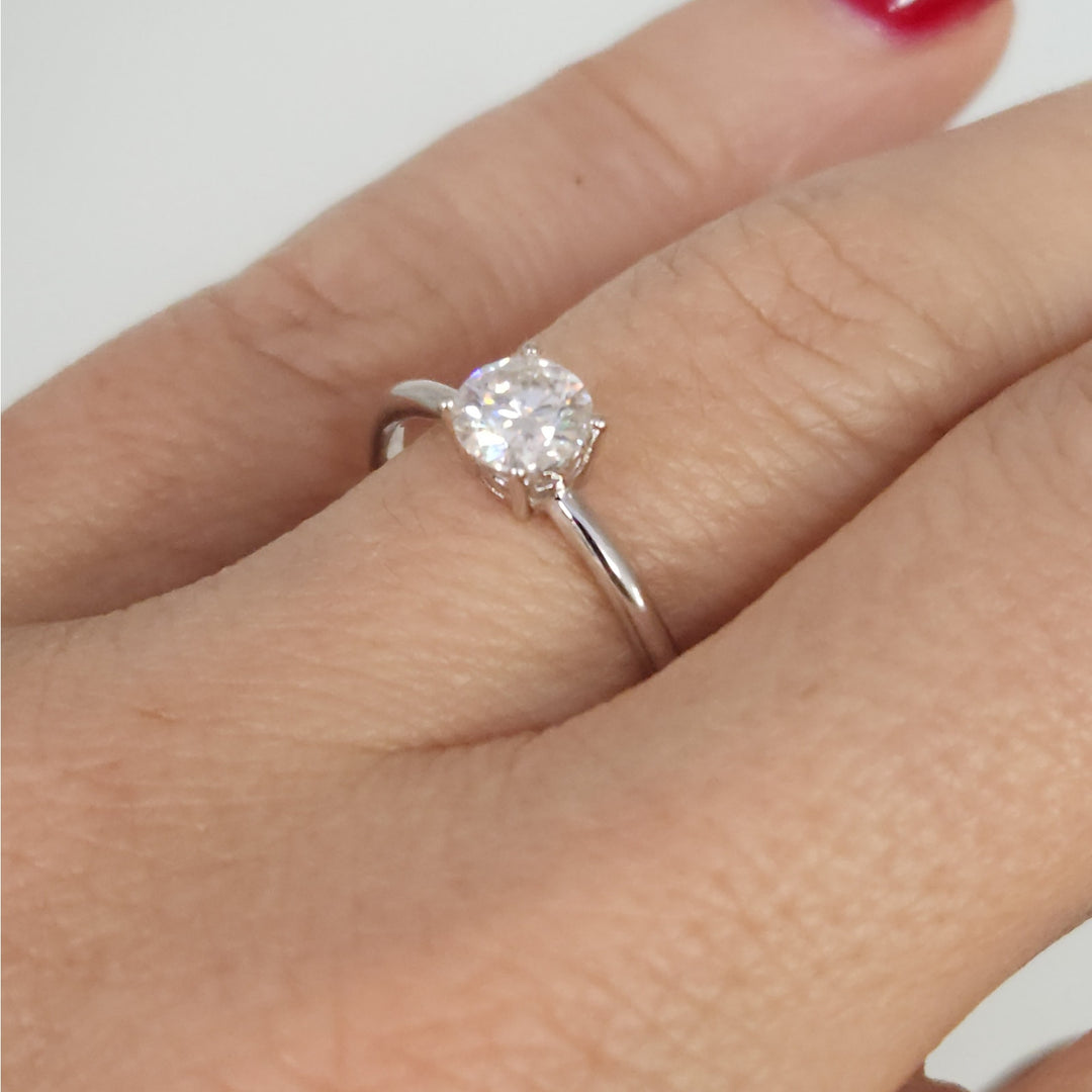 0.6 CTW Moissanite Solitaire Sterling Silver Ring size 9
