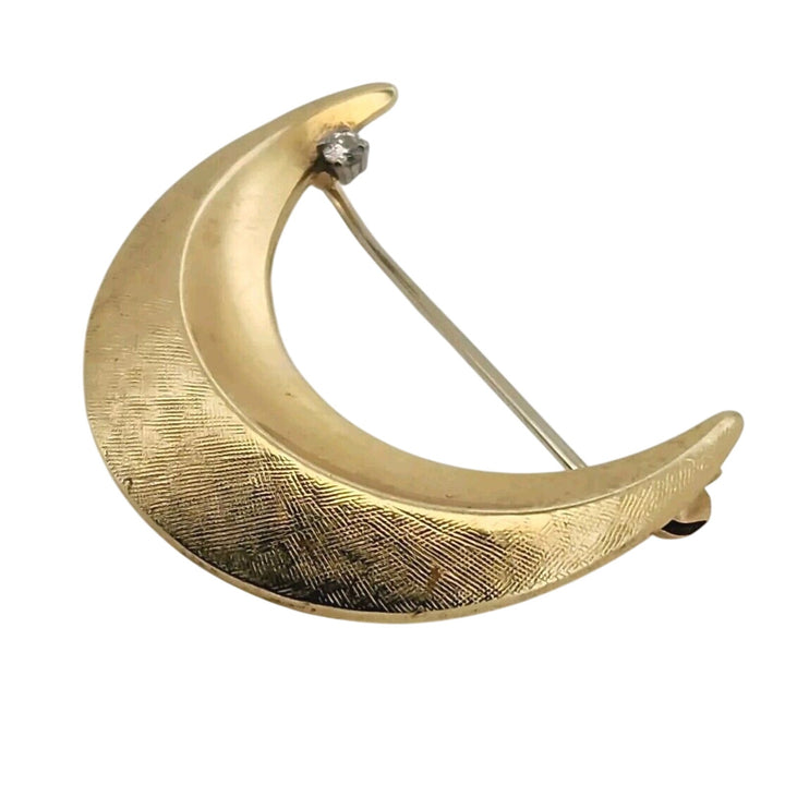 14k Yellow Gold Diamond Moon Pin