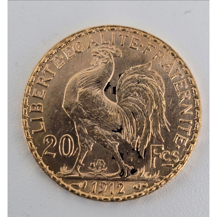 1912 France 20 Francs Gold Rooster Coin Marianne Liberty 90% Gold