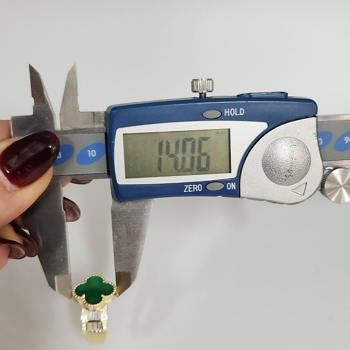 Luxury Gold Plated 925 Silver Clover Ring With Natural Malachite And Zirconia...