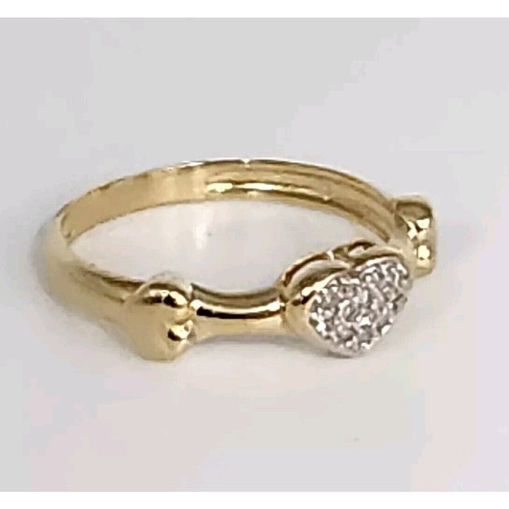 18k Yellow Gold Diamond Heart Ring Size 6.75