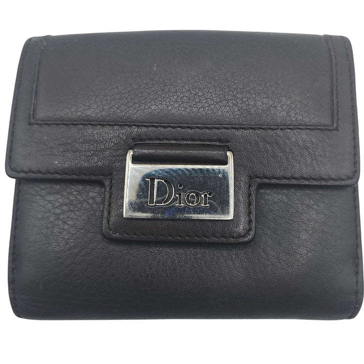 Authentic Christian Dior Vintage Brown Leather Bi-Fold Wallet with Logo Plaque & Trotter Lining