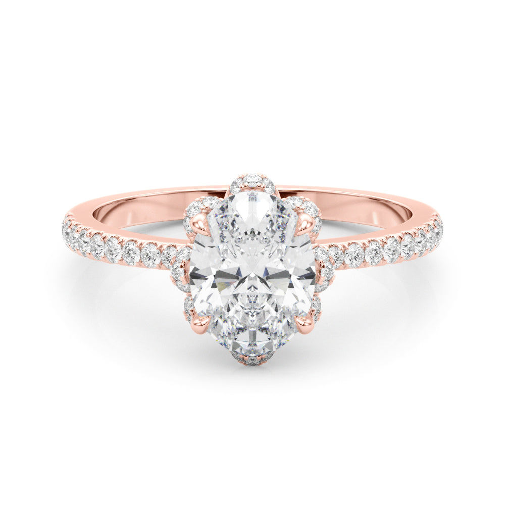14K Rose Gold Oval Diamond Halo Engagement Ring
