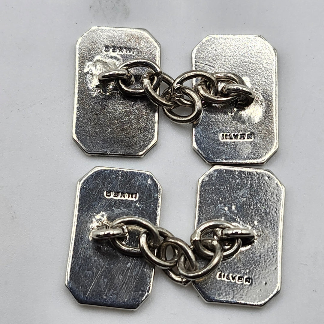 Vintage Sterling Silver Engine Turned Rectangular Chain Link Cufflinks 8.9g